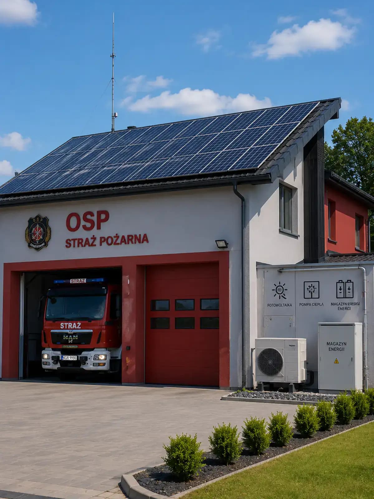Pompa ciepla i bufor cieplej wody przy straznicy OSP - OZE pompa ciepla ekologia
