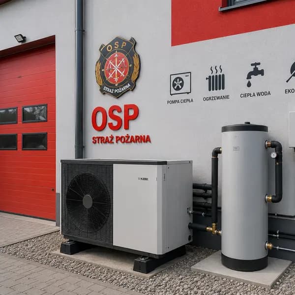Pompa ciepla i bufor cieplej wody przy straznicy OSP - OZE pompa ciepla ekologia